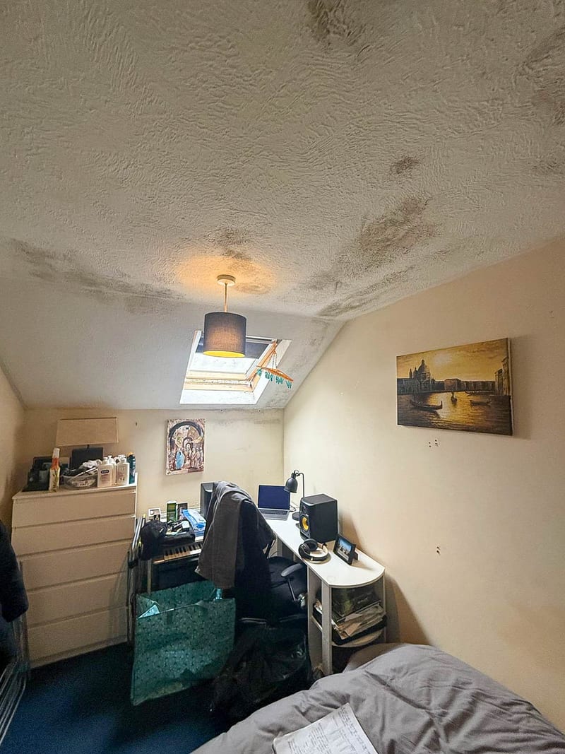 A bedroom ceiling, before the works